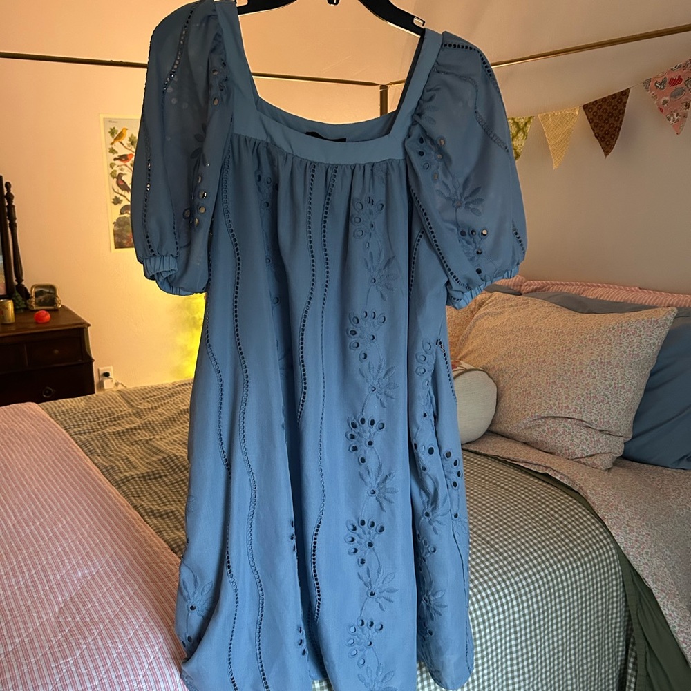 SHEIN Blue Embroidered Mini Dress